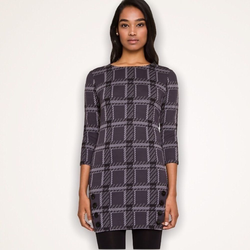LE CHATEAU Jacquard Check Print Gray Tunic